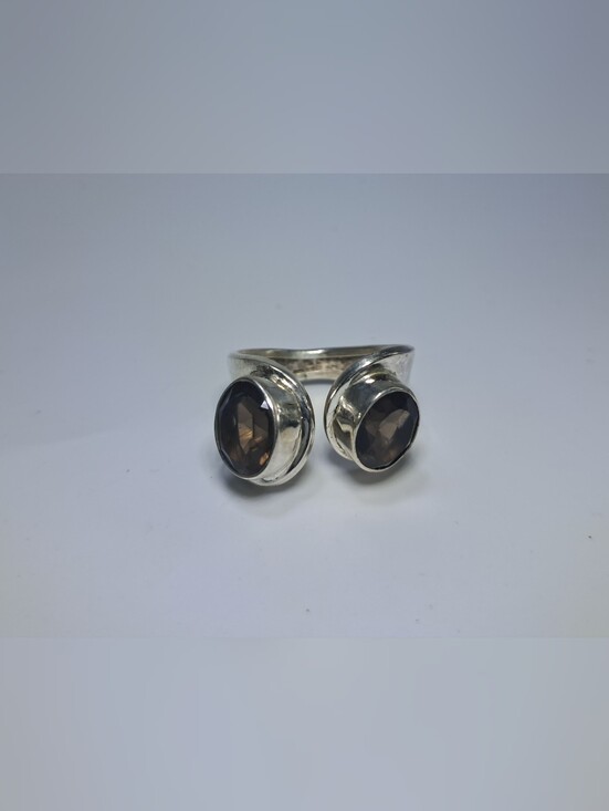Jewelry - 925 Sterling Silver Double Smoky Quartz Ring - Size 8